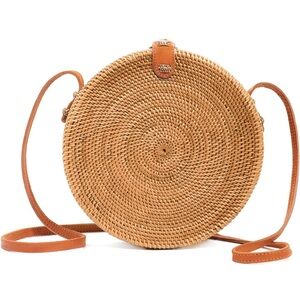 Elegant Tan Woven Crossbody Bag